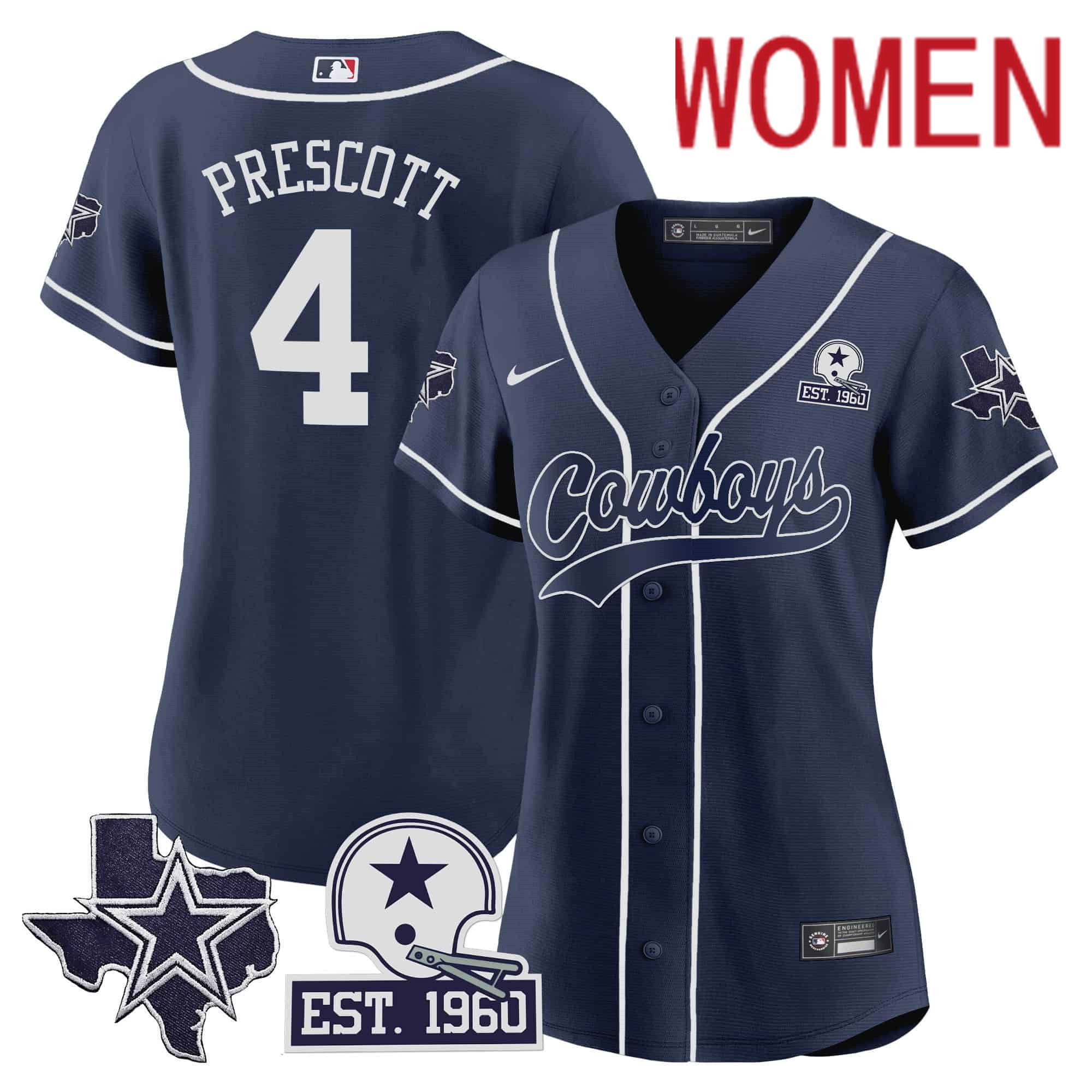 Women Dallas Cowboys #4 Prescott Dark blue 2024 Nike Patch Baseball NFL Jersey